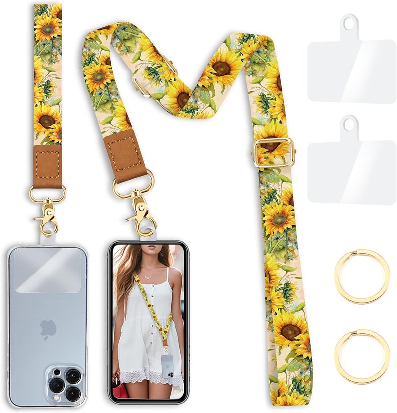 Yonlevres Sunflower Phone Lanyard Crossbody Strap, Floral Cell Phone Lanyards for around the Neck Wristlet Wrist Strap Adjustable for Keys Case Accessories Travel Essentials - Image 1